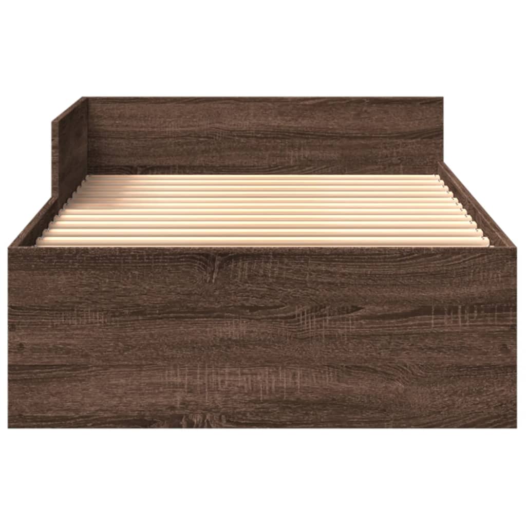 Brown Oak Bed Frame 100x200 cm - Engineered Wood, No Mattress