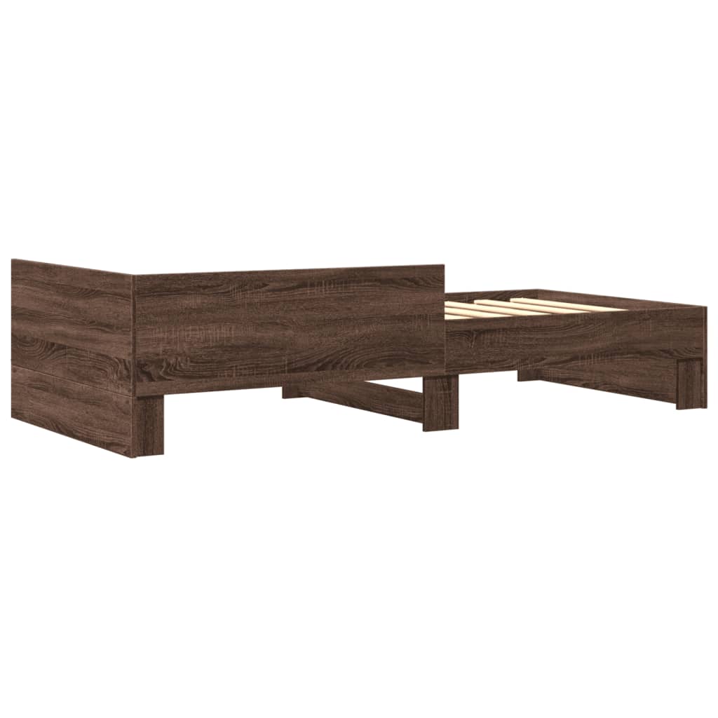 Brown Oak Bed Frame 100x200 cm - Engineered Wood, No Mattress