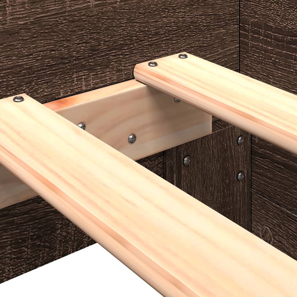 Brown Oak Bed Frame 100x200 cm - Engineered Wood, No Mattress