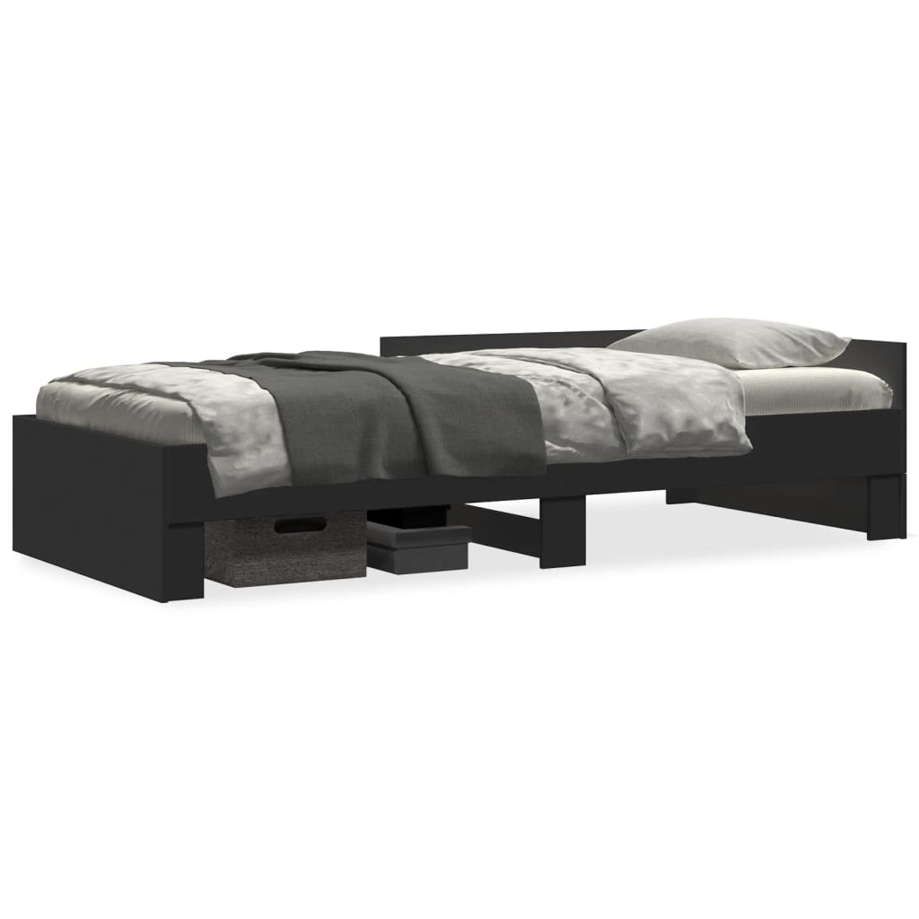 Sleek Black Engineered Wood Bed Frame 90x200 cm - No Mattress