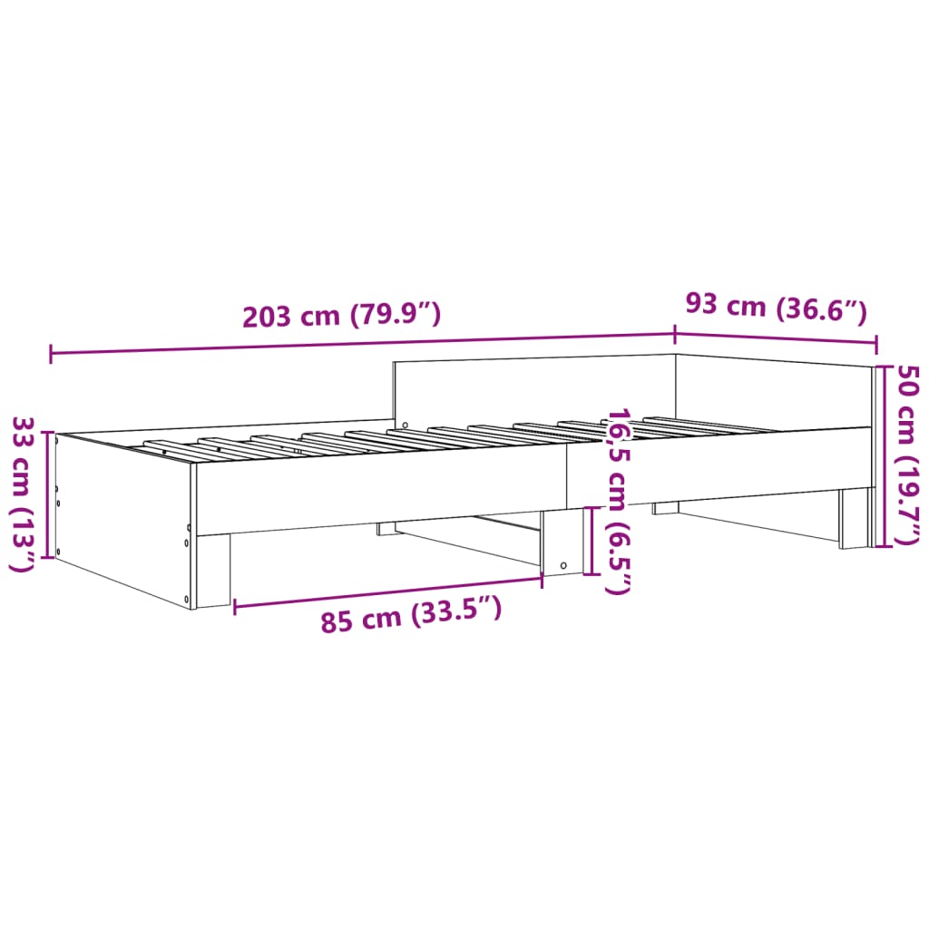 Sleek Black Engineered Wood Bed Frame 90x200 cm - No Mattress