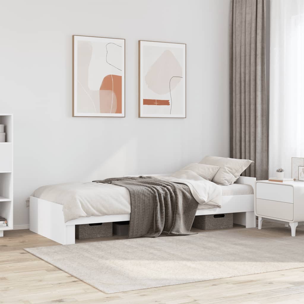 White Engineered Wood Single Bed Frame 90x190cm - No Mattress Included