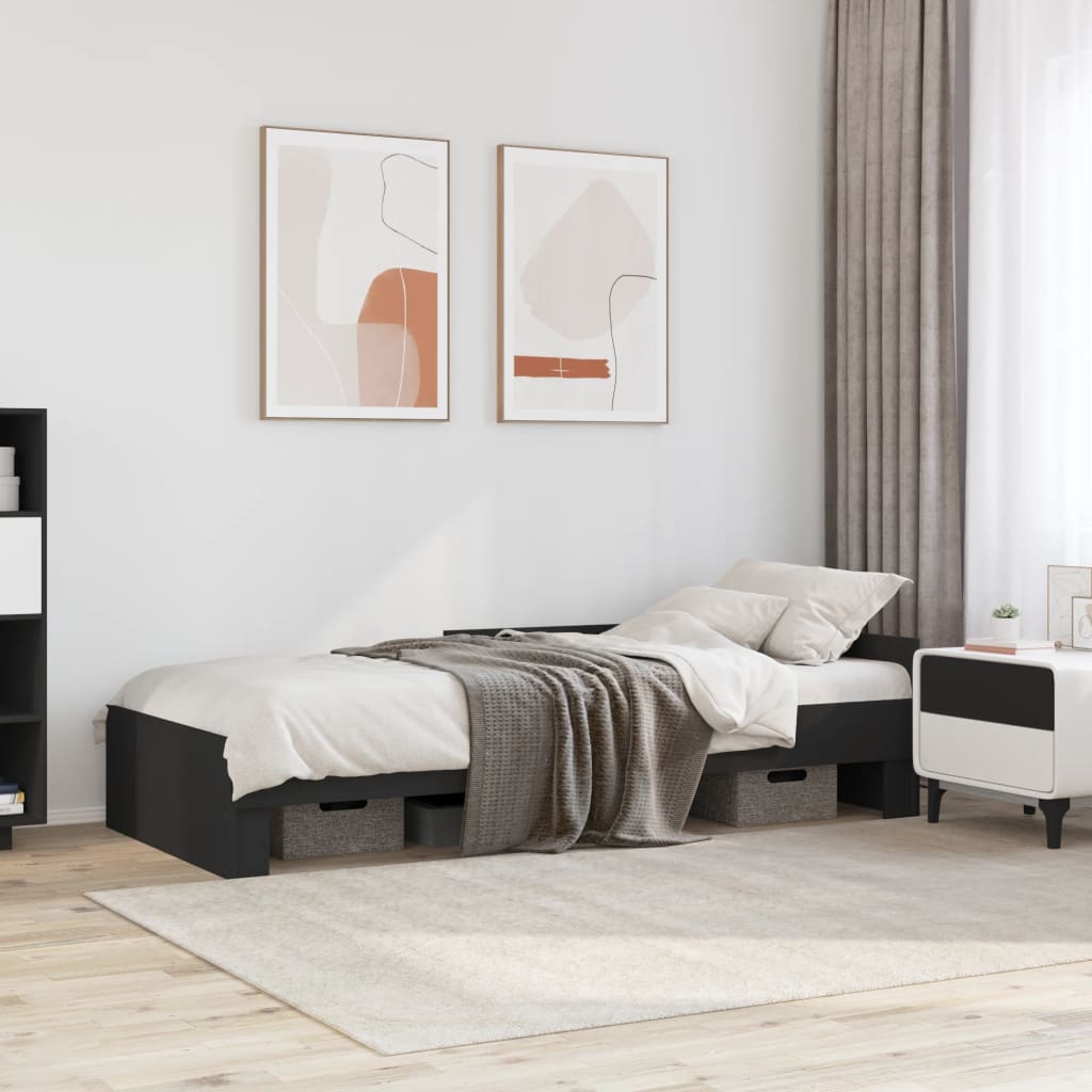 Black Engineered Wood Single Bed Frame 90x190 cm (No Mattress)