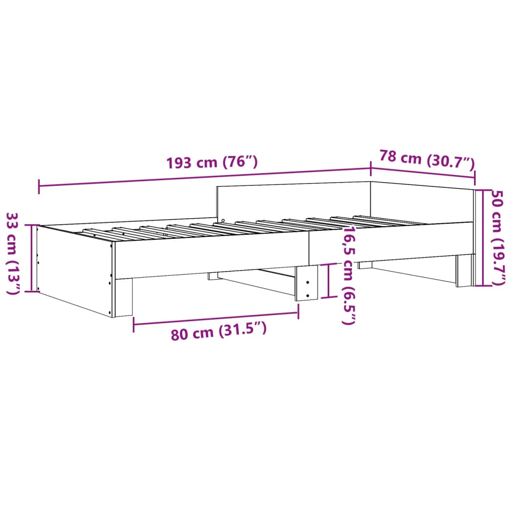 Sonoma Oak Bed Frame 75x190cm Small Single Engineered Wood