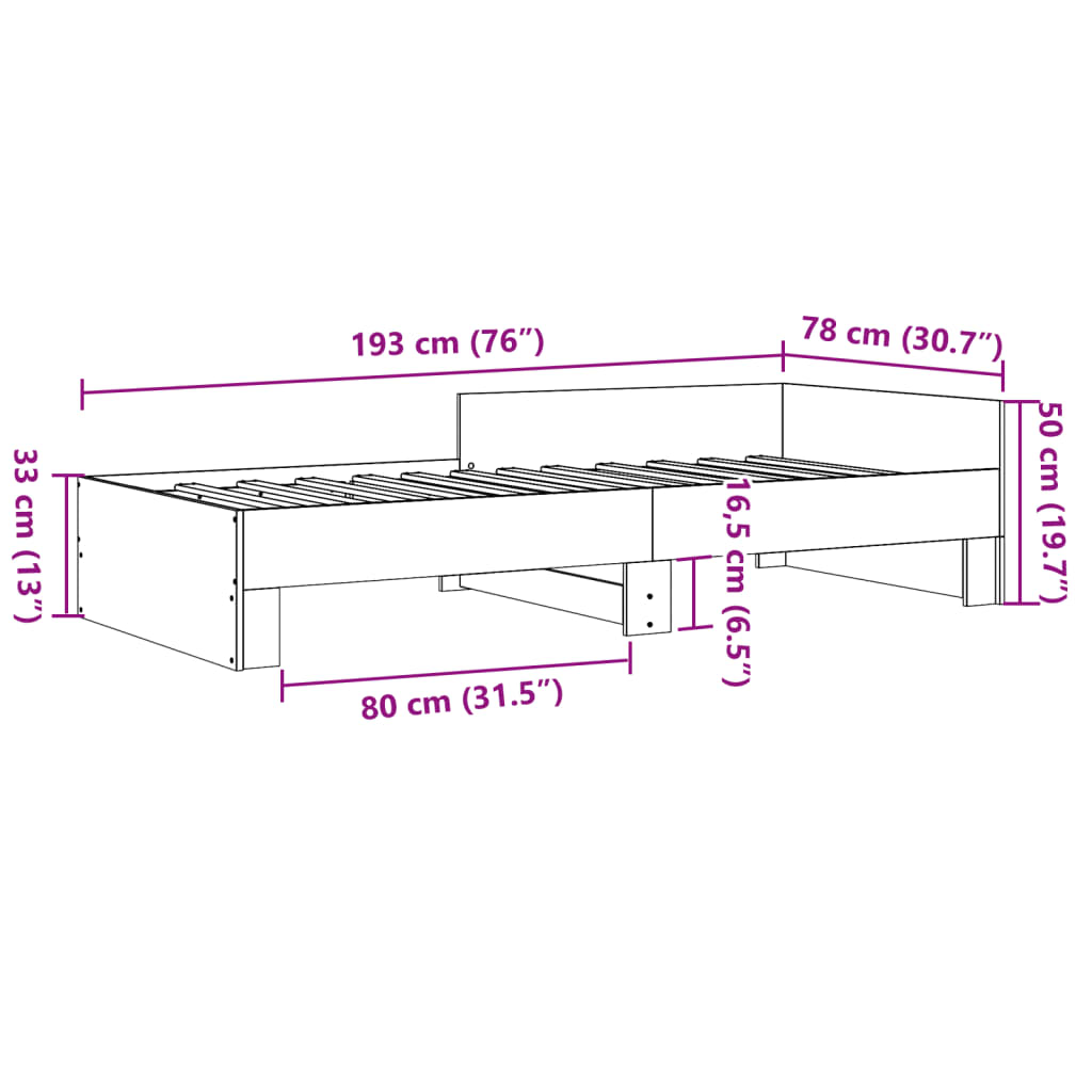 Brown Oak Engineered Wood Bed Frame 75x190 cm - Small Single