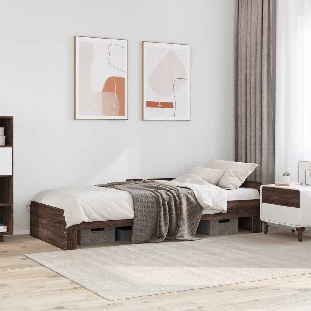 Brown Oak Engineered Wood Bed Frame 75x190 cm - Small Single