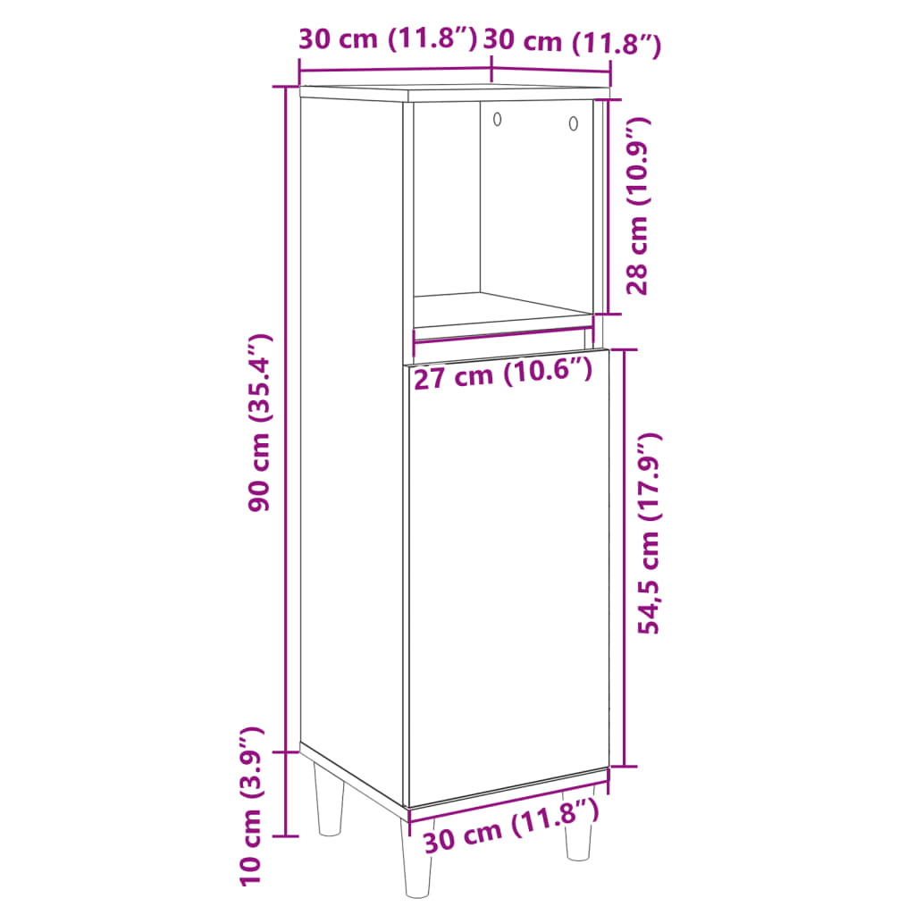Sonoma Oak Bathroom Cabinet 30x30x100 cm - Engineered Wood