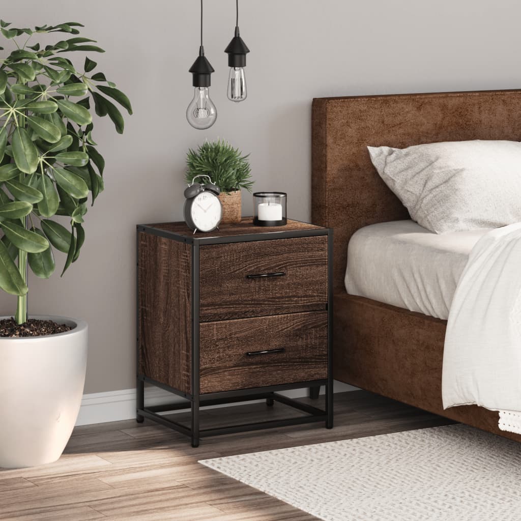 Brown Oak Bedside Cabinet - 40x31x50 cm Engineered Wood