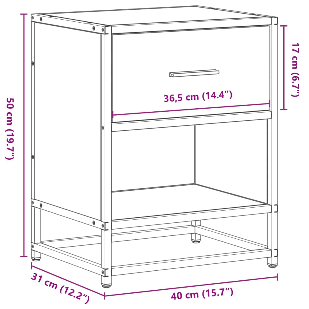 Sonoma Oak Bedside Cabinet - 40x31x50 cm, Engineered Wood