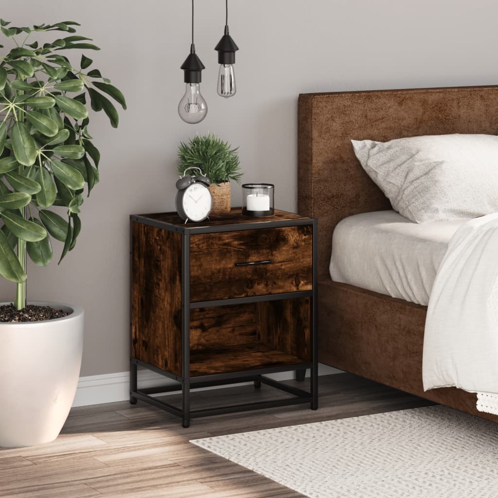 Compact Bedside Cabinet in Smoked Oak - 40x31x50cm, Engineered Wood
