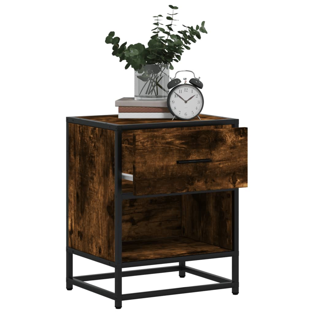 Compact Bedside Cabinet in Smoked Oak - 40x31x50cm, Engineered Wood