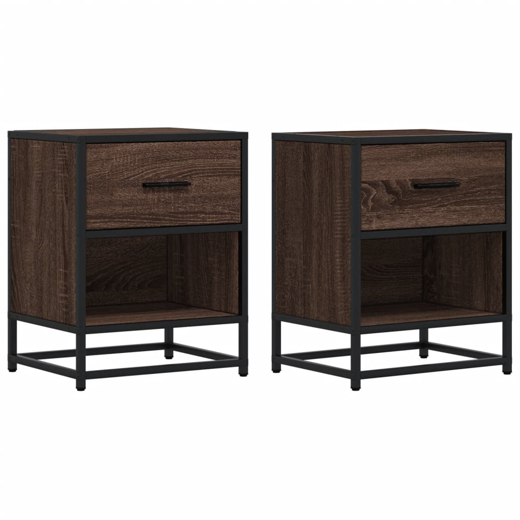 Brown Oak Bedside Cabinets Set of 2 - 40x31x50 cm, Engineered Wood