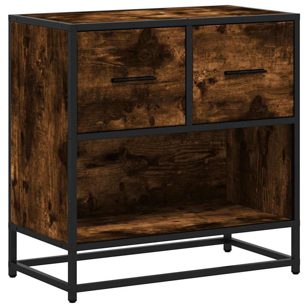 Smoked Oak Bedside Cabinet 60x31x60 cm - Wood & Metal Design
