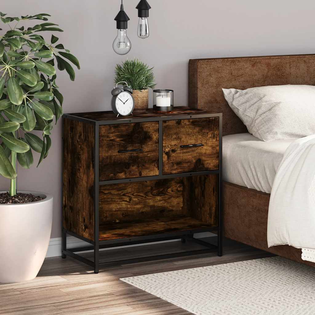 Smoked Oak Bedside Cabinet 60x31x60 cm - Wood & Metal Design