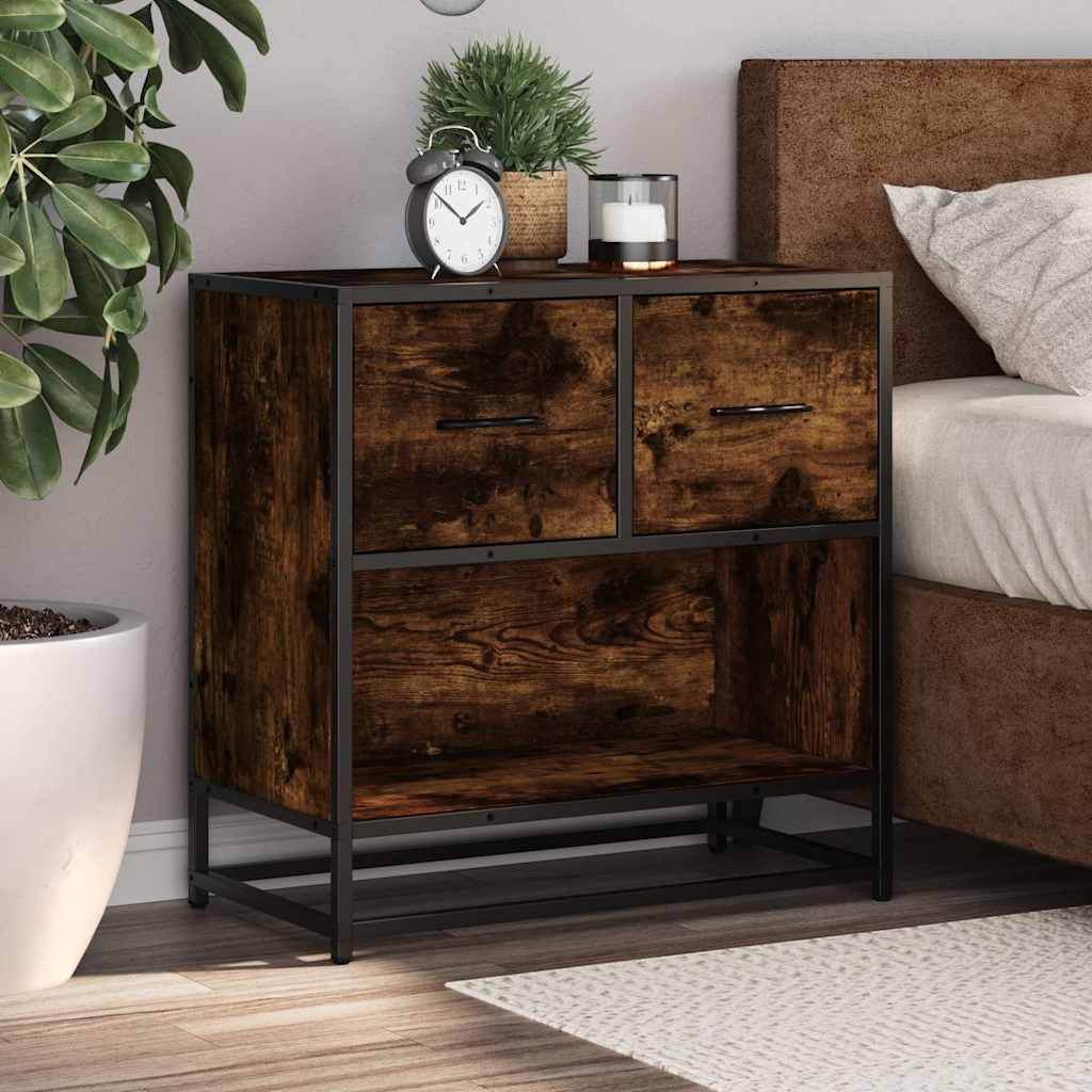 Smoked Oak Bedside Cabinet 60x31x60 cm - Wood & Metal Design