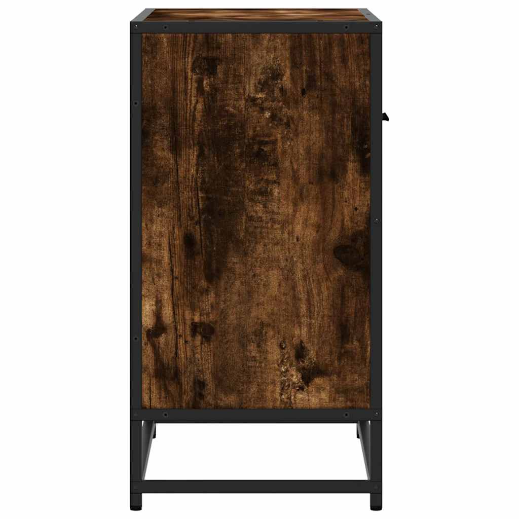 Smoked Oak Bedside Cabinet 60x31x60 cm - Wood & Metal Design