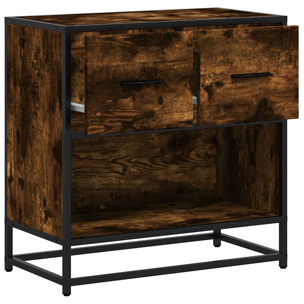Smoked Oak Bedside Cabinet 60x31x60 cm - Wood & Metal Design