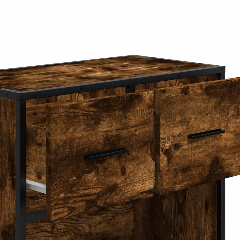 Smoked Oak Bedside Cabinet 60x31x60 cm - Wood & Metal Design