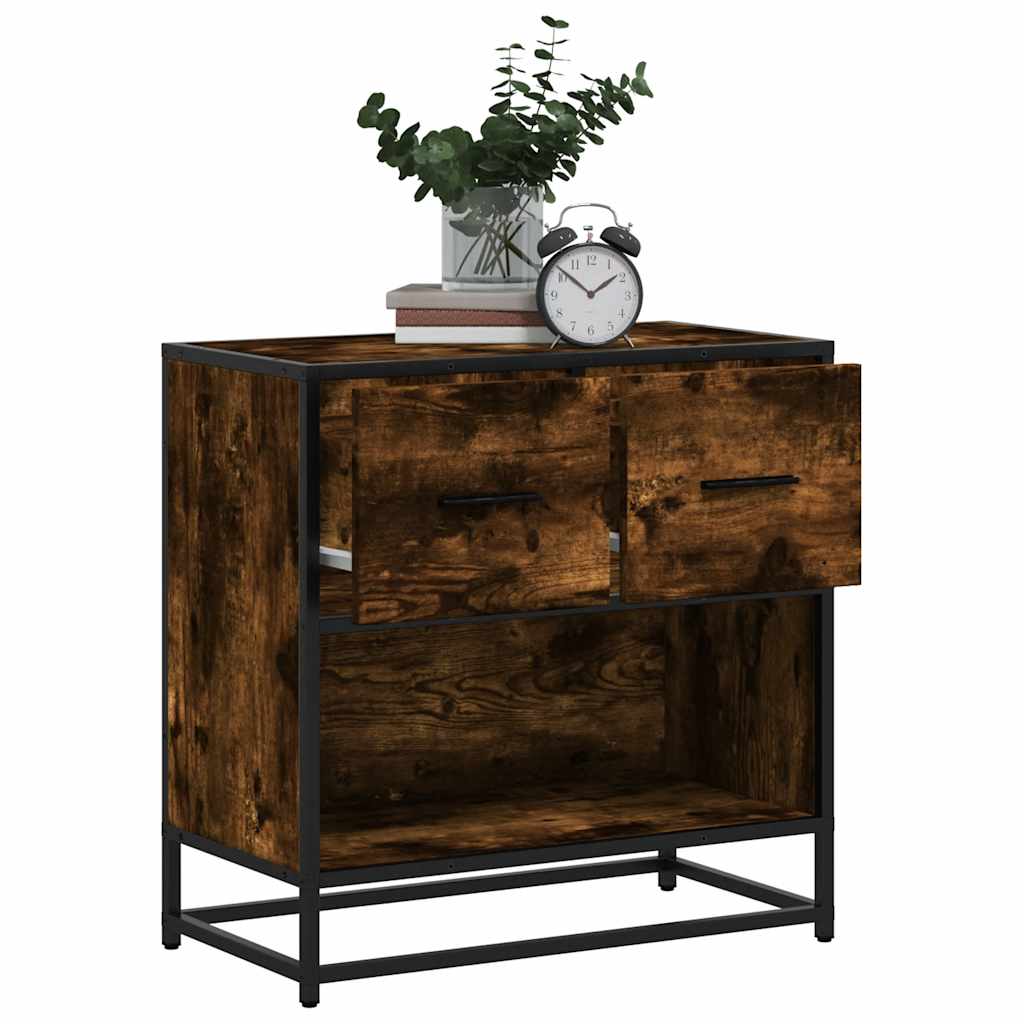 Smoked Oak Bedside Cabinet 60x31x60 cm - Wood & Metal Design