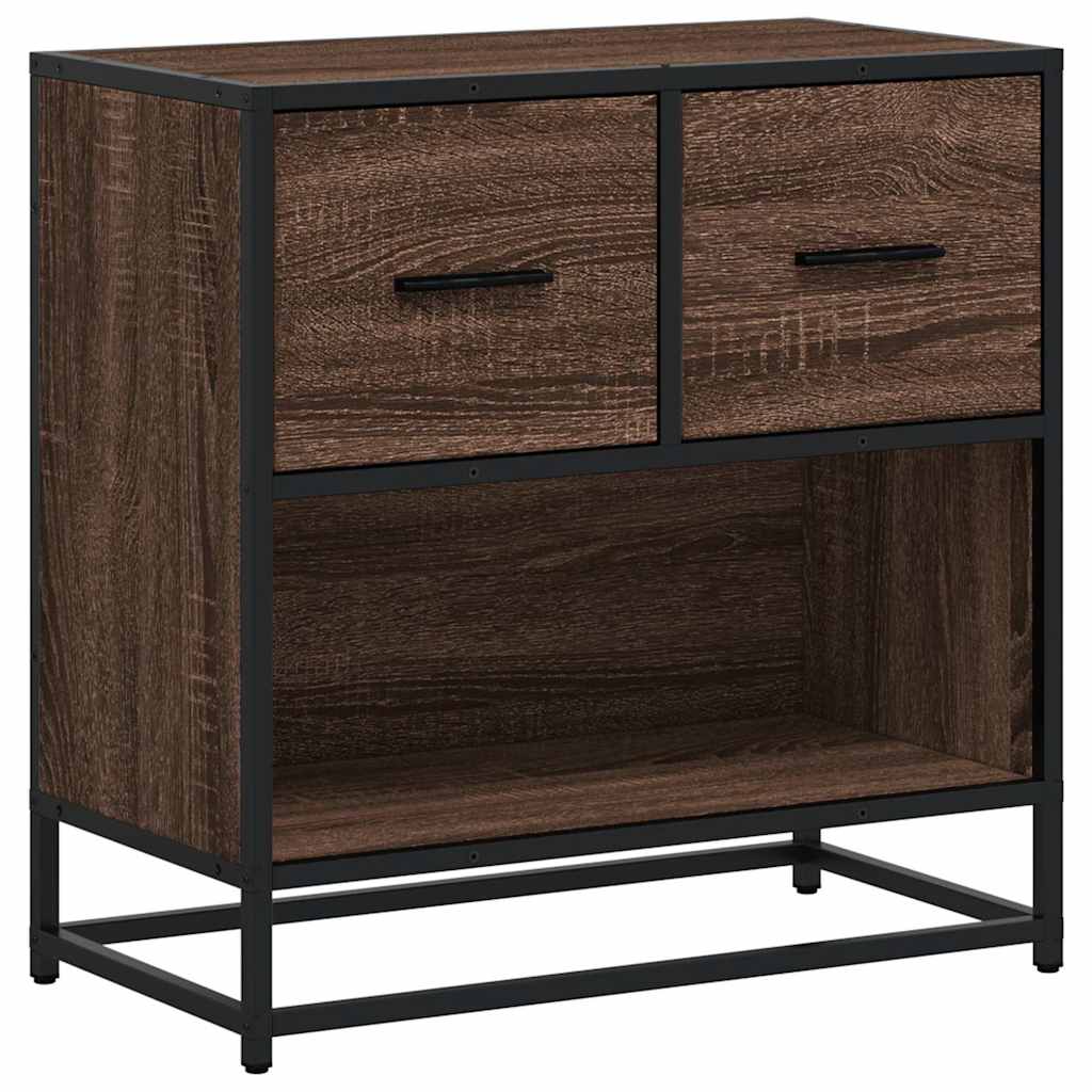 Brown Oak Bedside Cabinet 60x31x60 cm - Engineered Wood & Metal