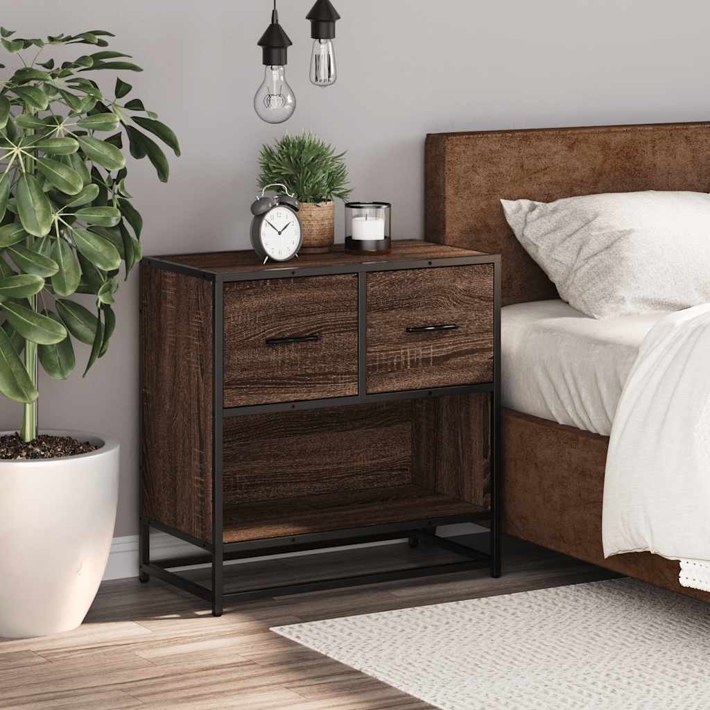 Brown Oak Bedside Cabinet 60x31x60 cm - Engineered Wood & Metal