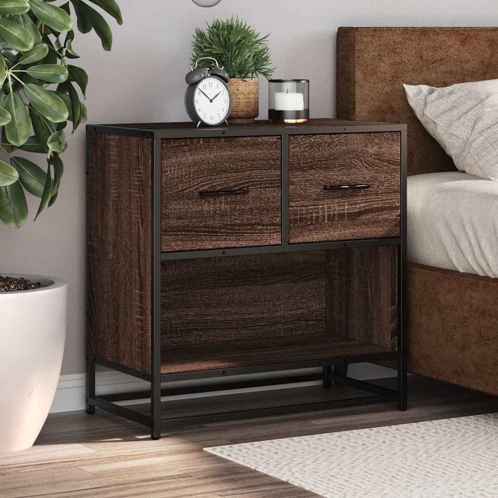 Brown Oak Bedside Cabinet 60x31x60 cm - Engineered Wood & Metal