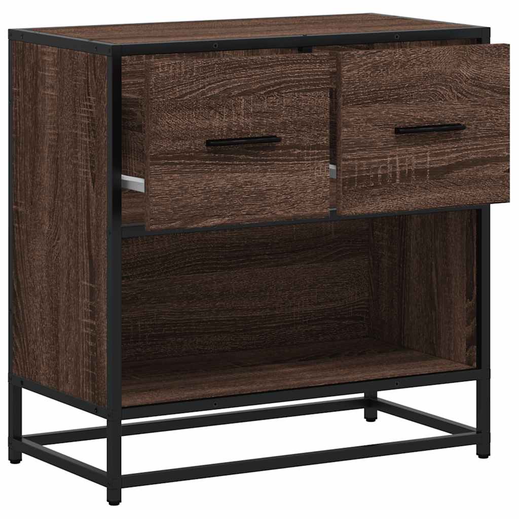 Brown Oak Bedside Cabinet 60x31x60 cm - Engineered Wood & Metal