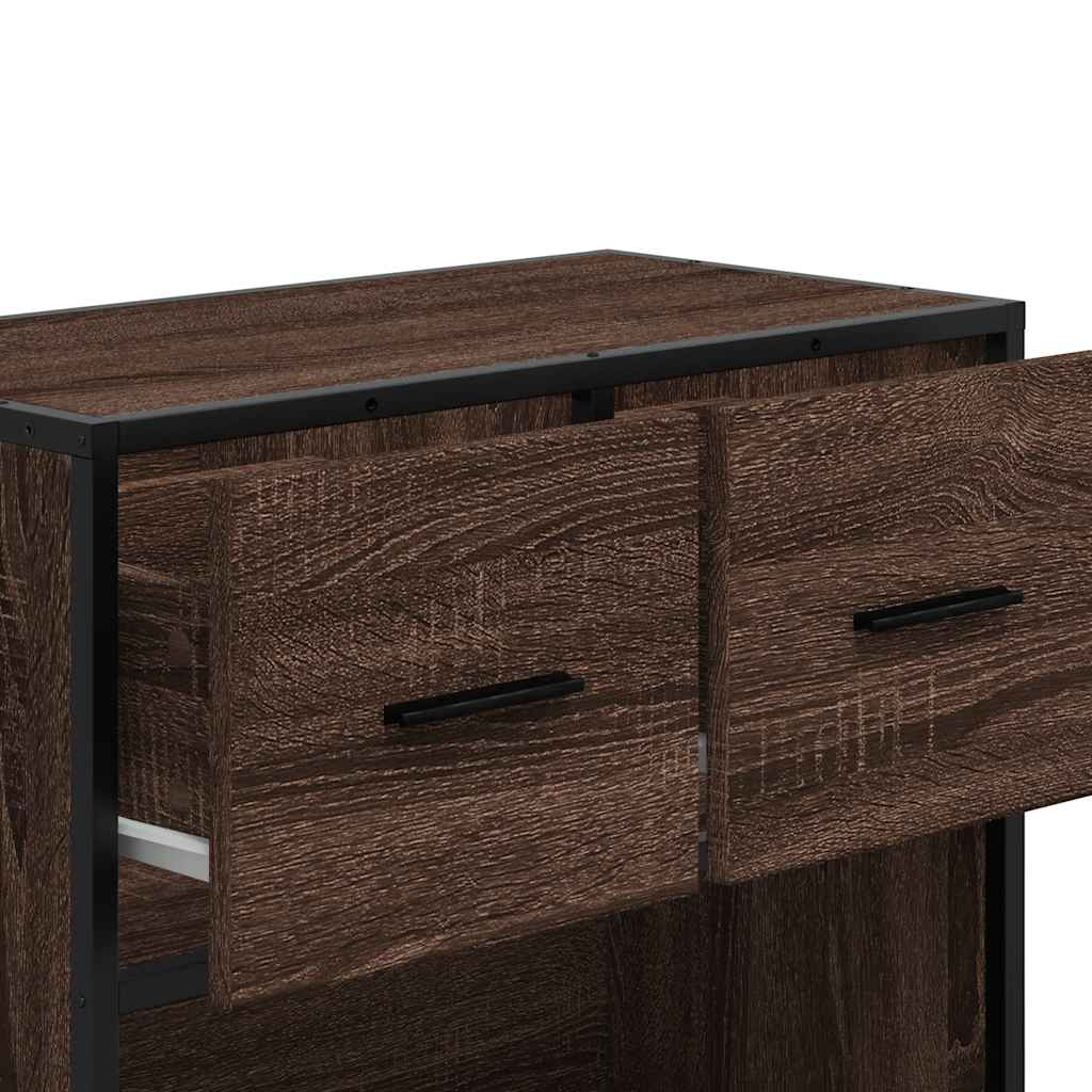 Brown Oak Bedside Cabinet 60x31x60 cm - Engineered Wood & Metal