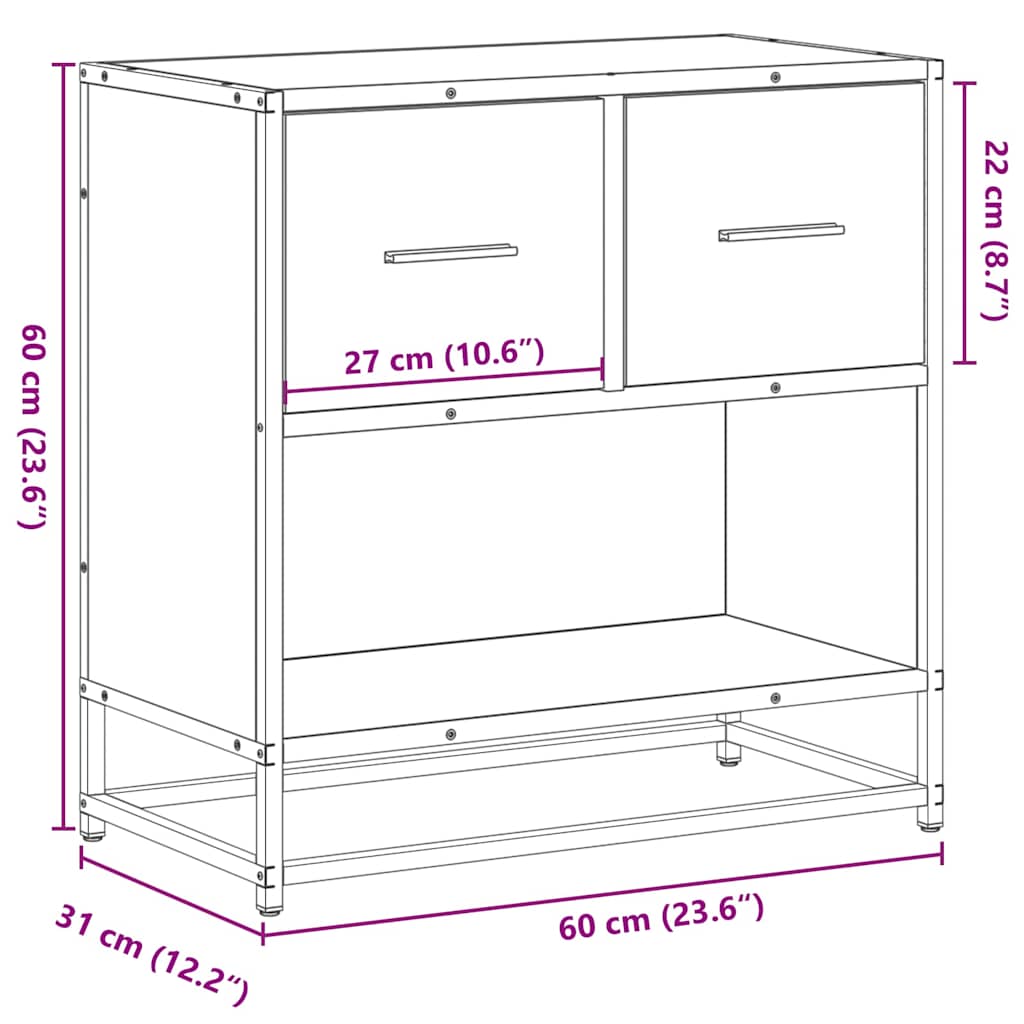Brown Oak Bedside Cabinet 60x31x60 cm - Engineered Wood & Metal