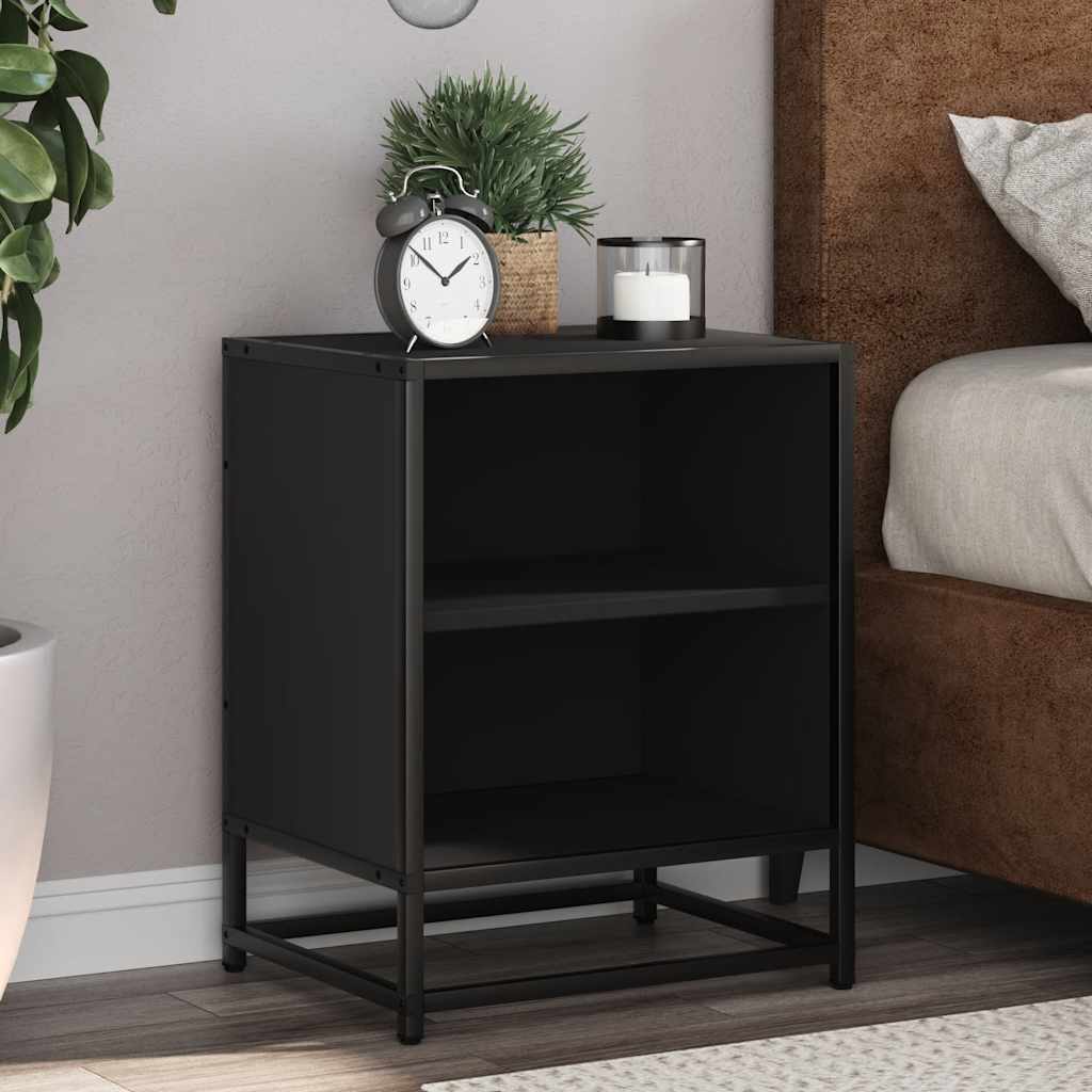 Sleek Black Bedside Cabinet 40x31x50 cm - Wood & Metal Design