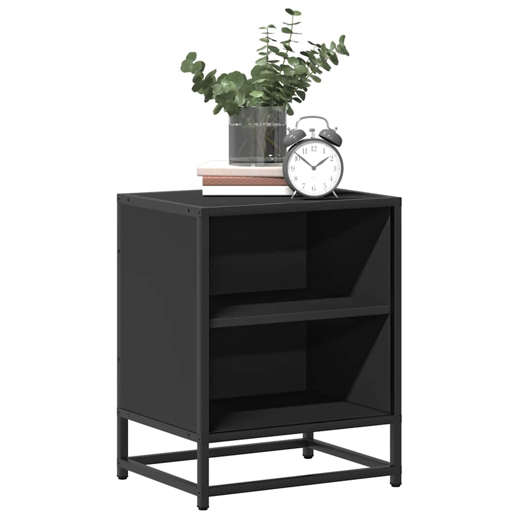 Sleek Black Bedside Cabinet 40x31x50 cm - Wood & Metal Design