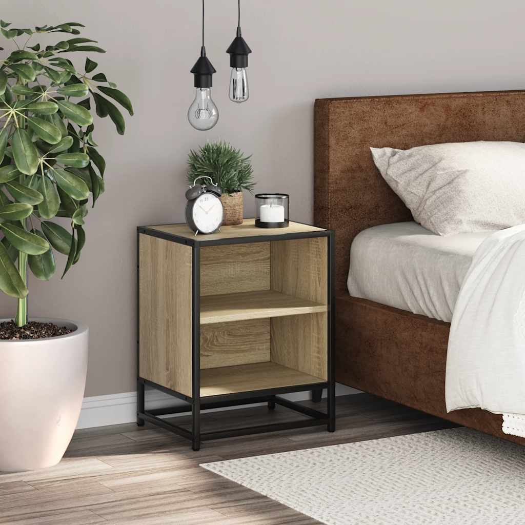 Modern Bedside Cabinet | Sonoma Oak & Metal | 40x31x50 cm