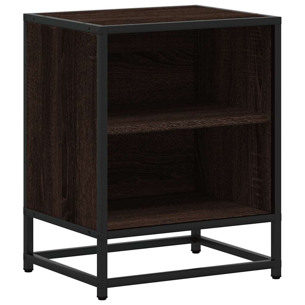 Brown Oak Bedside Cabinet 40x31x50 cm - Engineered Wood & Metal