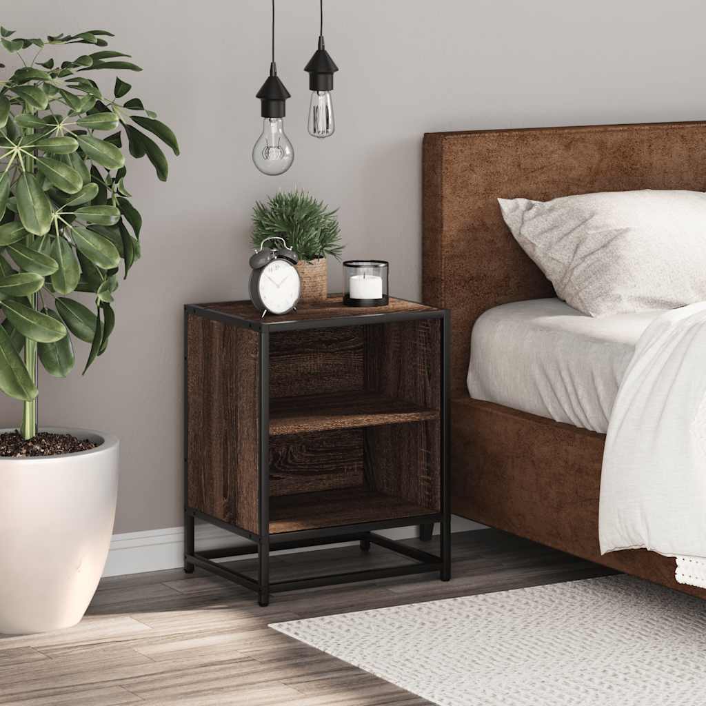 Brown Oak Bedside Cabinet 40x31x50 cm - Engineered Wood & Metal
