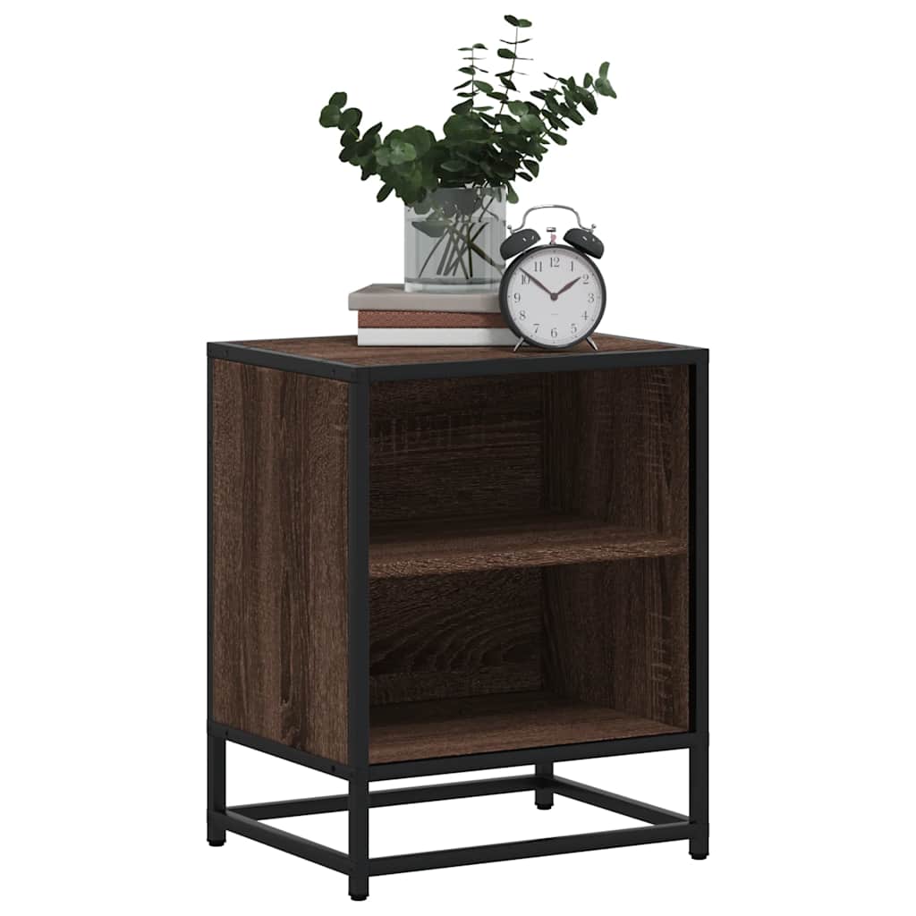 Brown Oak Bedside Cabinet 40x31x50 cm - Engineered Wood & Metal