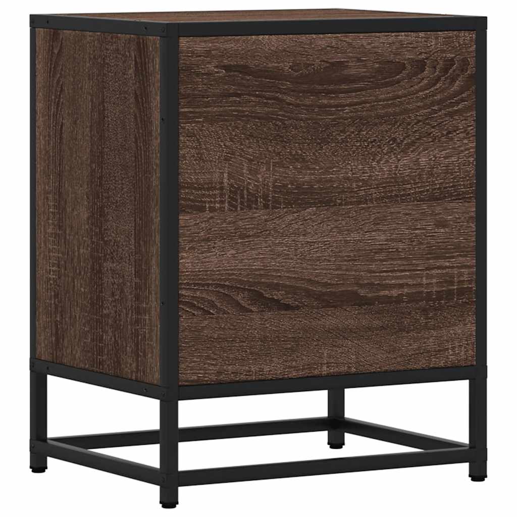Brown Oak Bedside Cabinet 40x31x50 cm - Engineered Wood & Metal