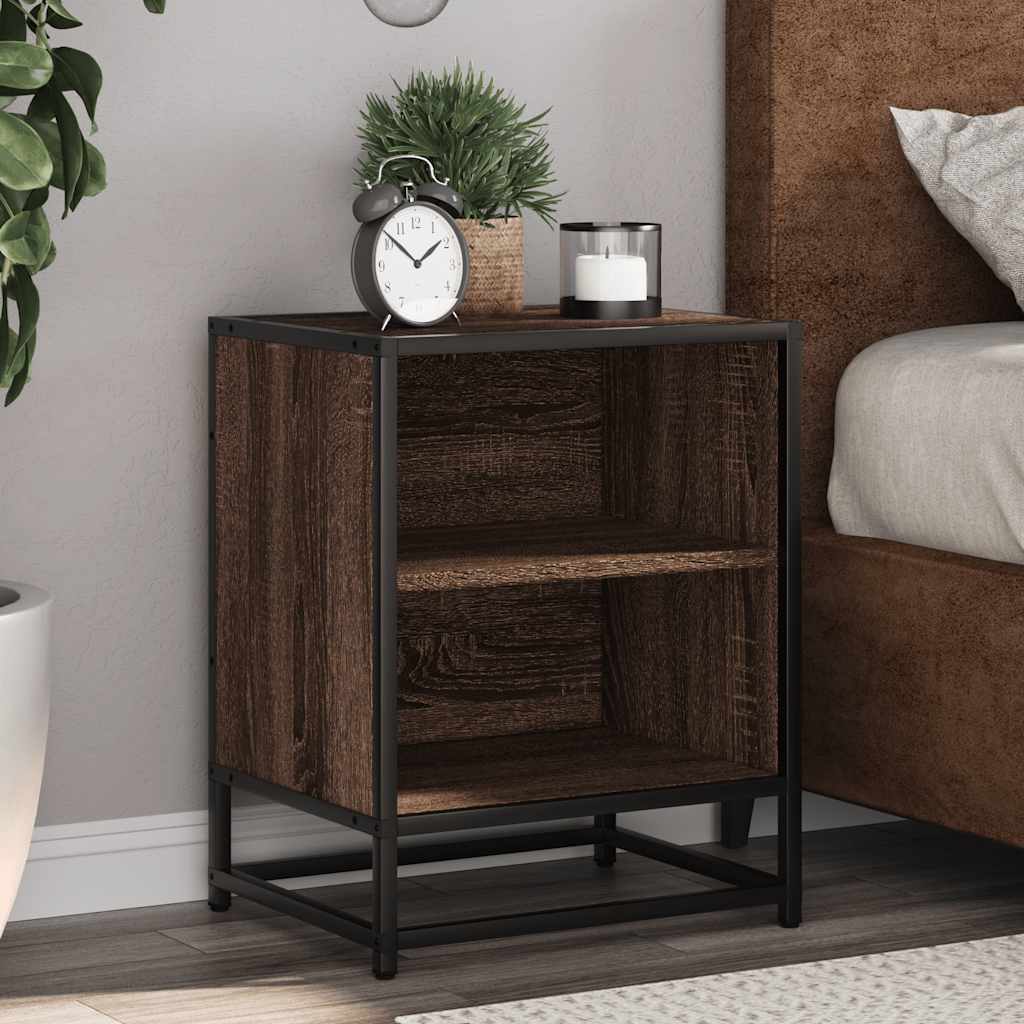 Brown Oak Bedside Cabinet 40x31x50 cm - Engineered Wood & Metal