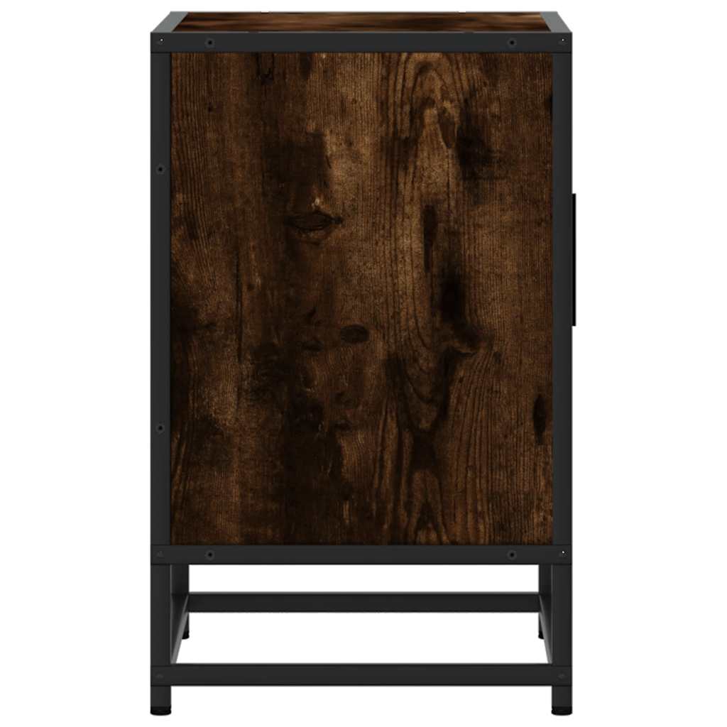 Smoked Oak Bedside Cabinet - 40x31x50cm Engineered Wood & Metal