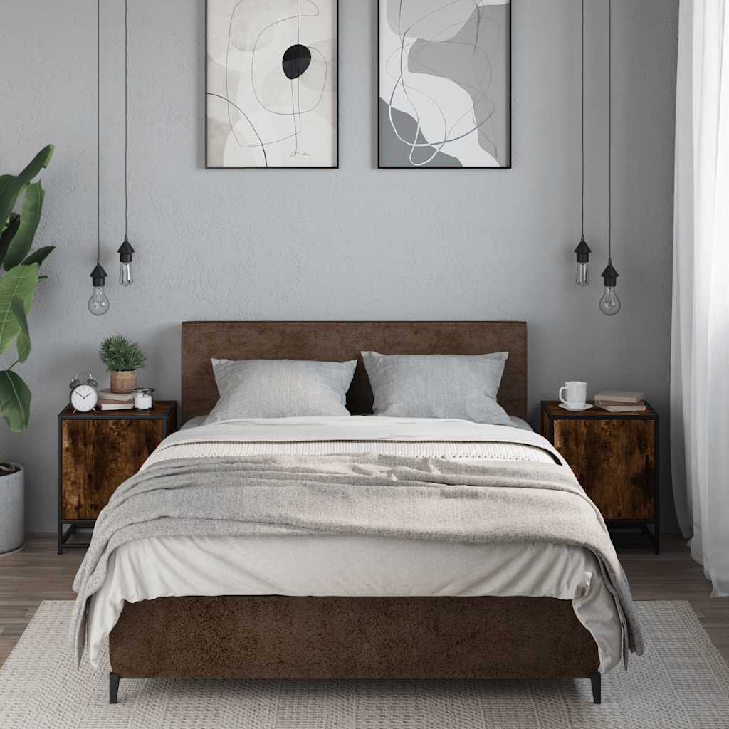 Smoked Oak & Metal Bedside Cabinets 2pcs - 40x31x50 cm