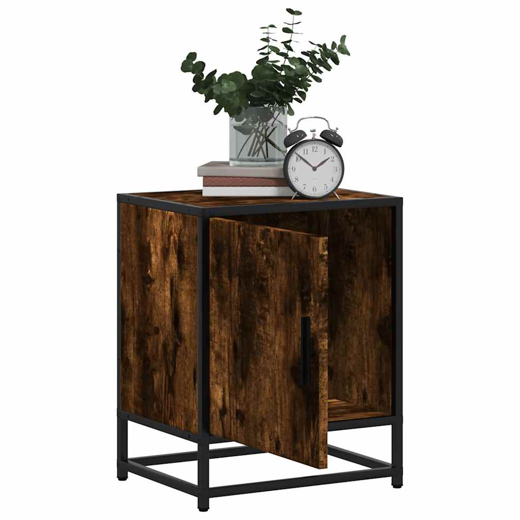 Smoked Oak & Metal Bedside Cabinets 2pcs - 40x31x50 cm