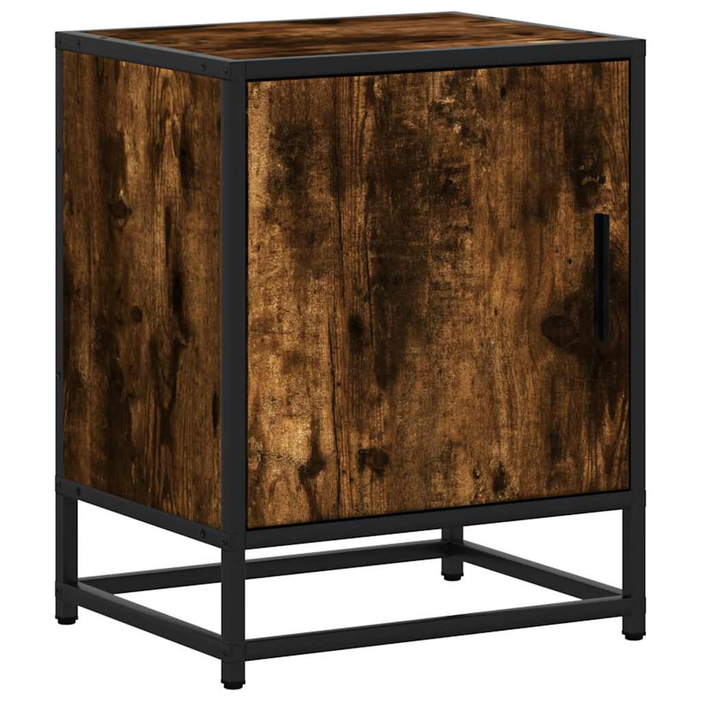 Smoked Oak & Metal Bedside Cabinets 2pcs - 40x31x50 cm