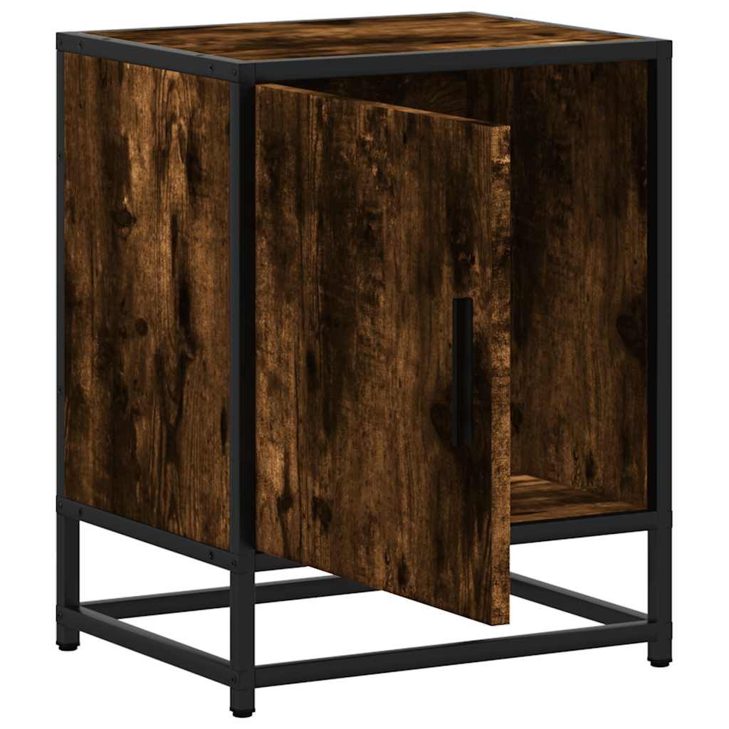 Smoked Oak & Metal Bedside Cabinets 2pcs - 40x31x50 cm