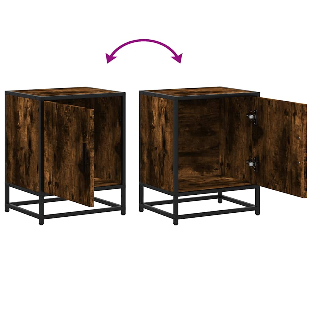 Smoked Oak & Metal Bedside Cabinets 2pcs - 40x31x50 cm