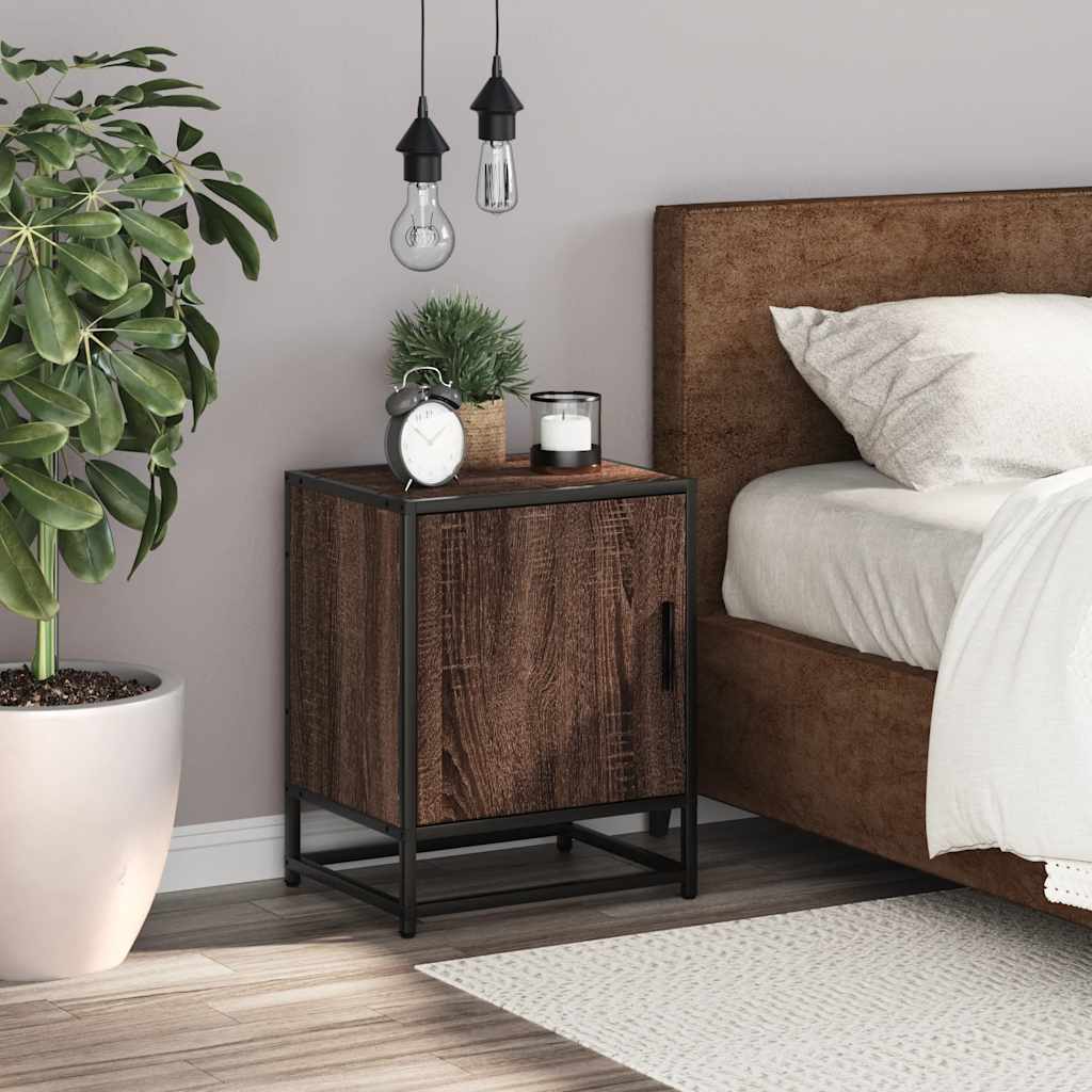 Brown Oak Bedside Cabinet 40x31x50 cm - Engineered Wood & Metal