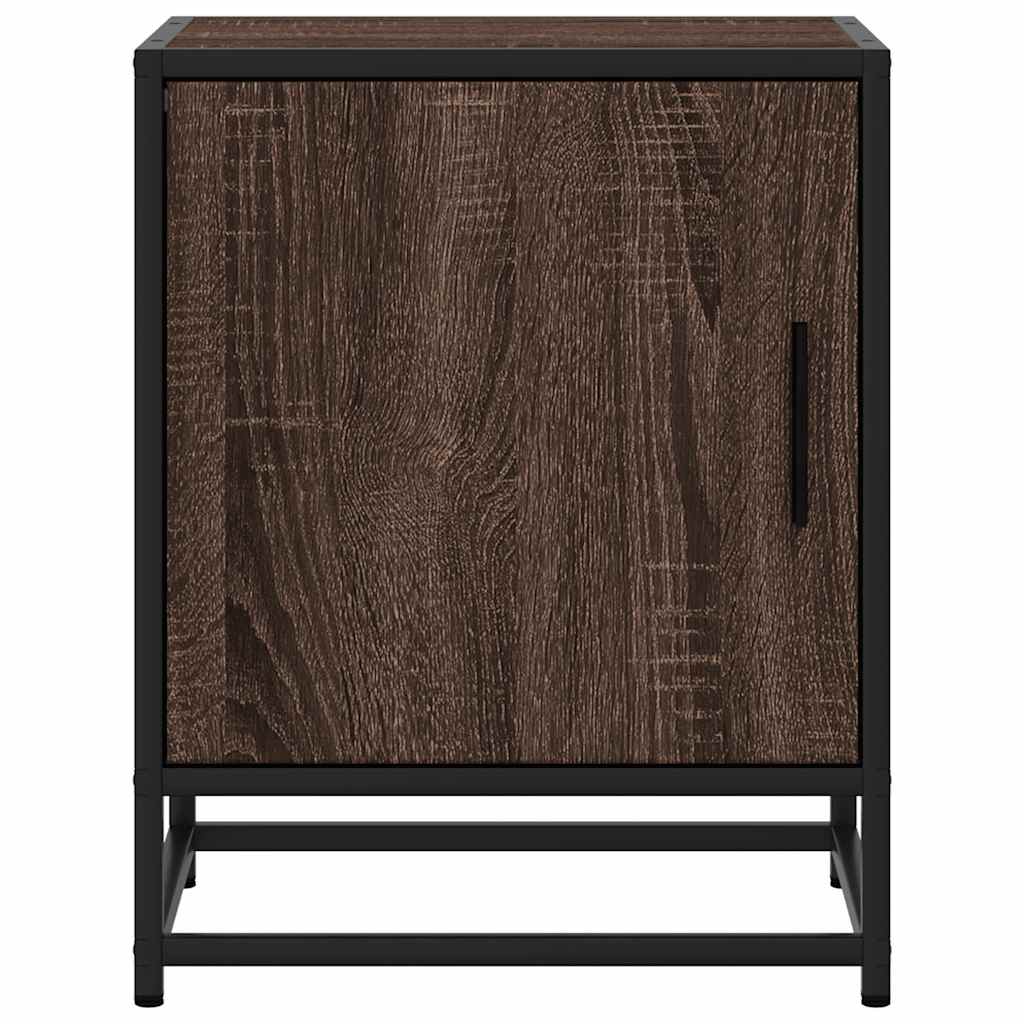 Brown Oak Bedside Cabinet 40x31x50 cm - Engineered Wood & Metal
