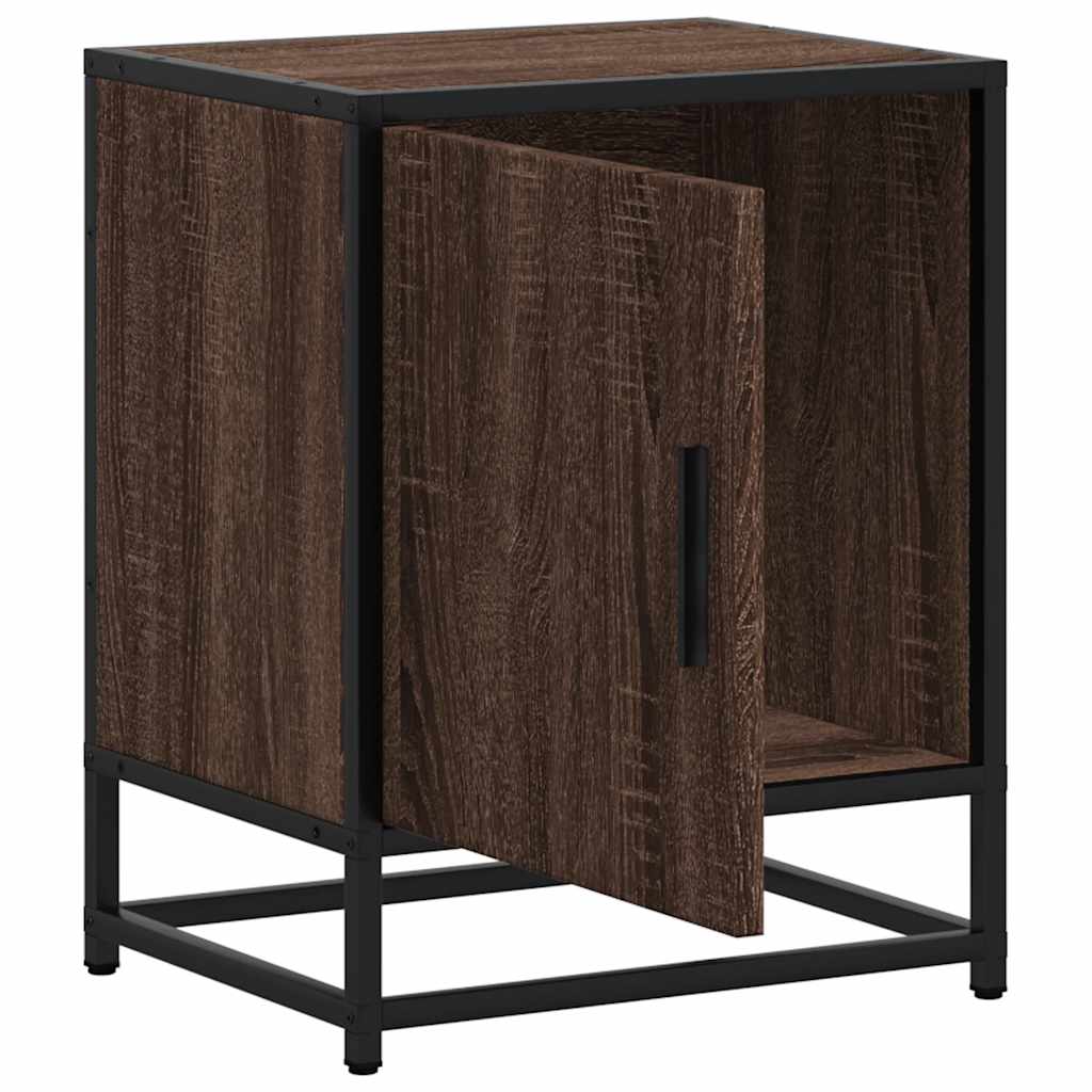 Brown Oak Bedside Cabinet 40x31x50 cm - Engineered Wood & Metal