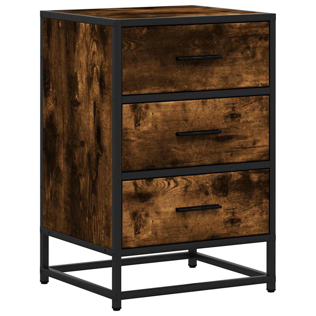 Smoked Oak Bedside Cabinet 40x34.5x60 cm - Engineered Wood & Metal