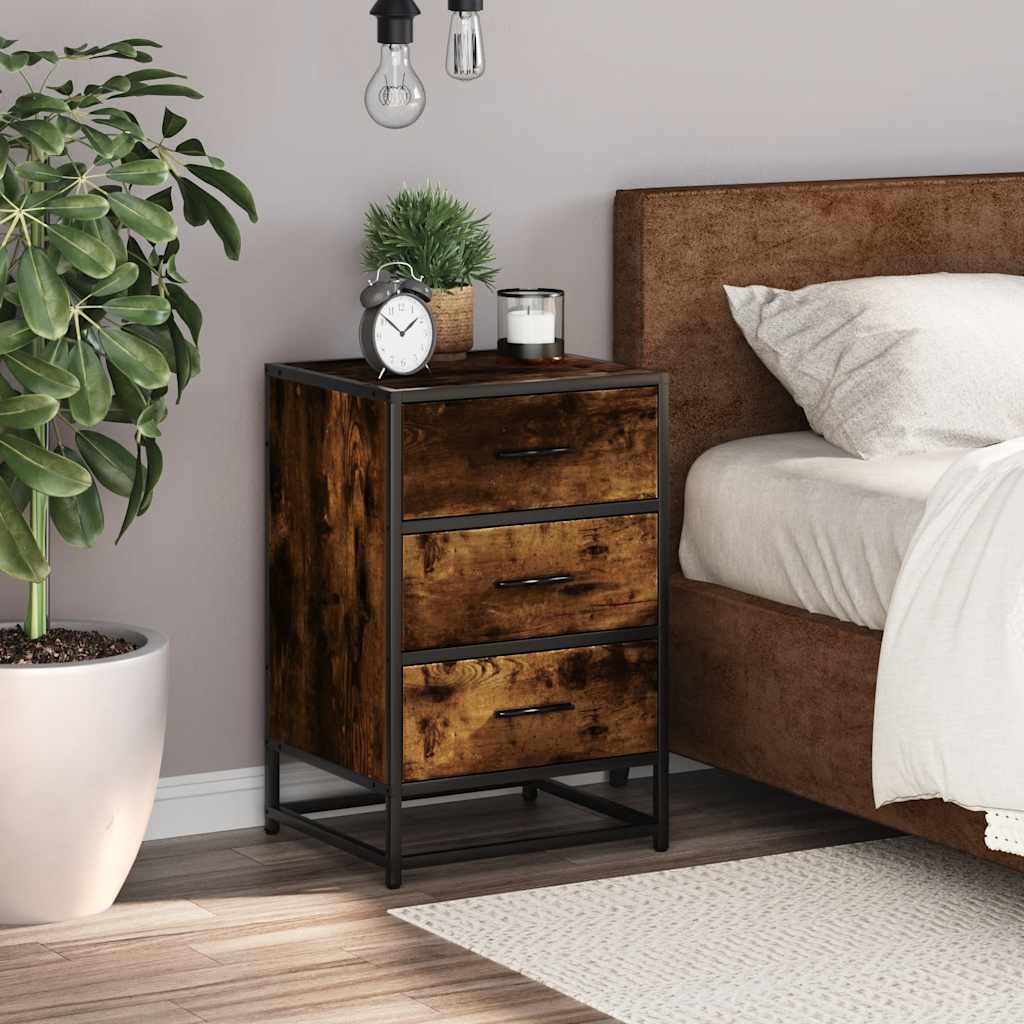 Smoked Oak Bedside Cabinet 40x34.5x60 cm - Engineered Wood & Metal