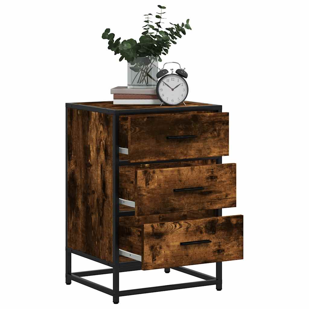 Smoked Oak Bedside Cabinet 40x34.5x60 cm - Engineered Wood & Metal