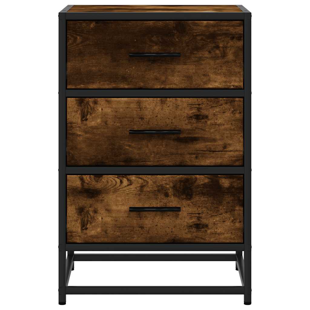 Smoked Oak Bedside Cabinet 40x34.5x60 cm - Engineered Wood & Metal